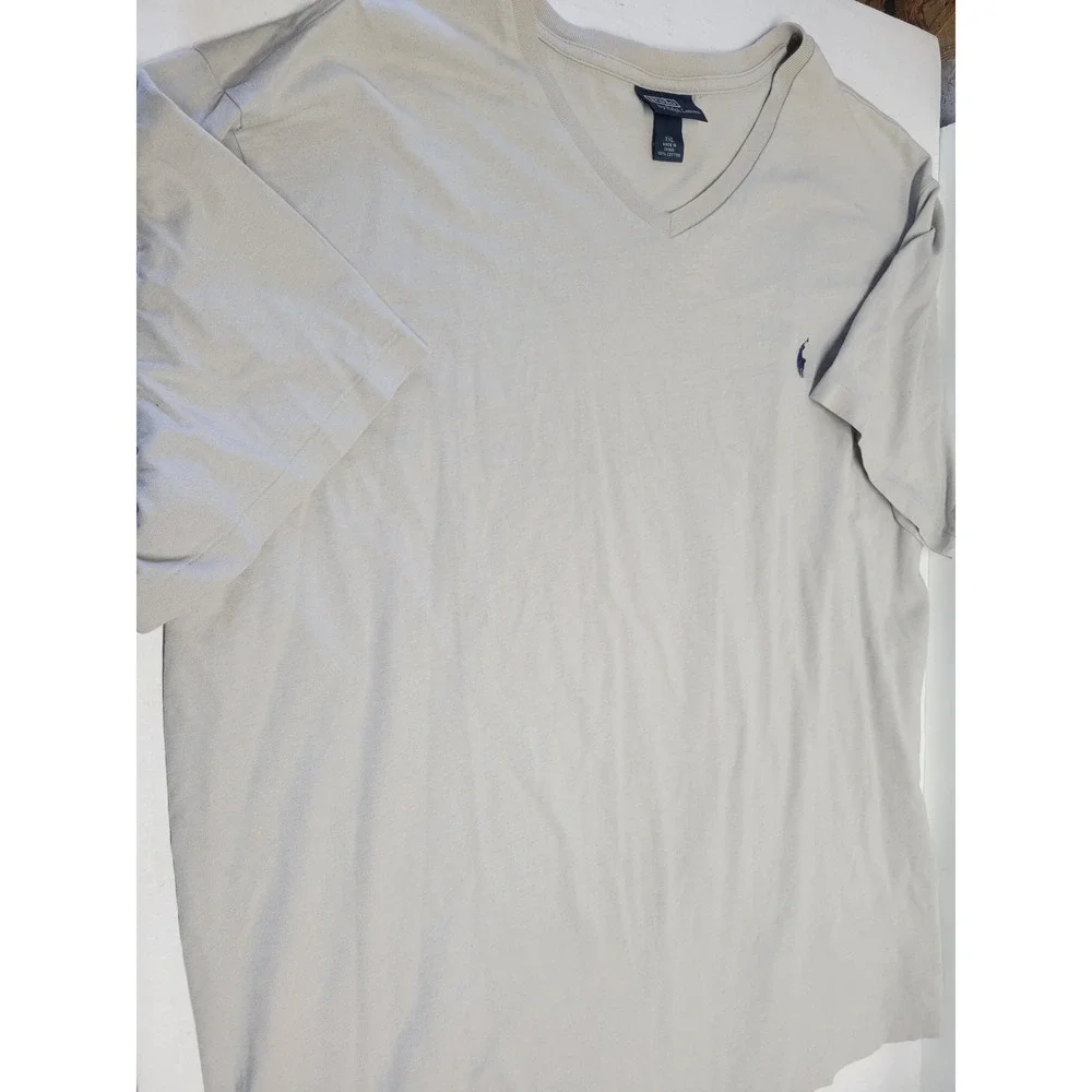 Polo Ralph Lauren XXL‎ Tan Beige V-Neck Short Sleeve Cotton T-Shirt Pony Logo